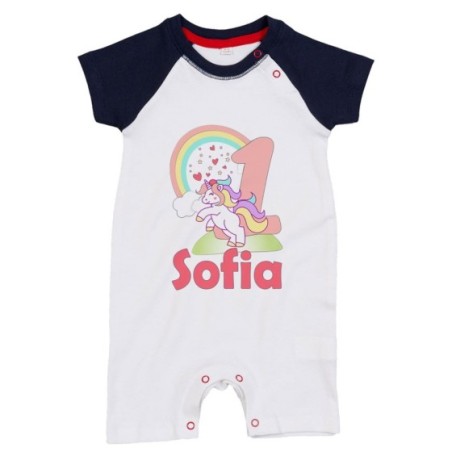 Pagliaccetto neonato personalizzato con nome festa a tema unicorno e arcobaleno Compleanno