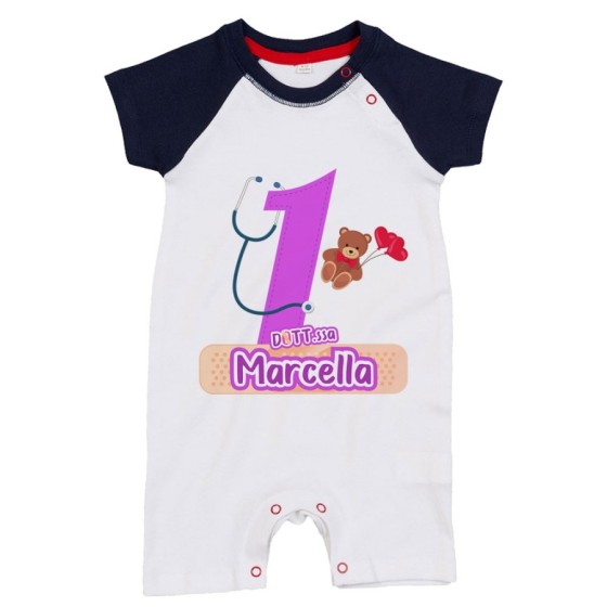 Pagliaccetto neonato personalizzato con nome festa a tema dottoressa peluche Compleanno