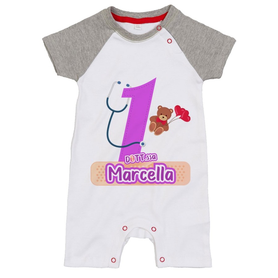 Pagliaccetto neonato personalizzato con nome festa a tema dottoressa peluche Compleanno