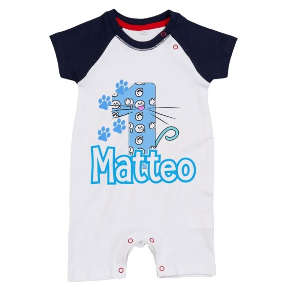 Pagliaccetto neonato personalizzato con nome festa a tema gattini Compleanno