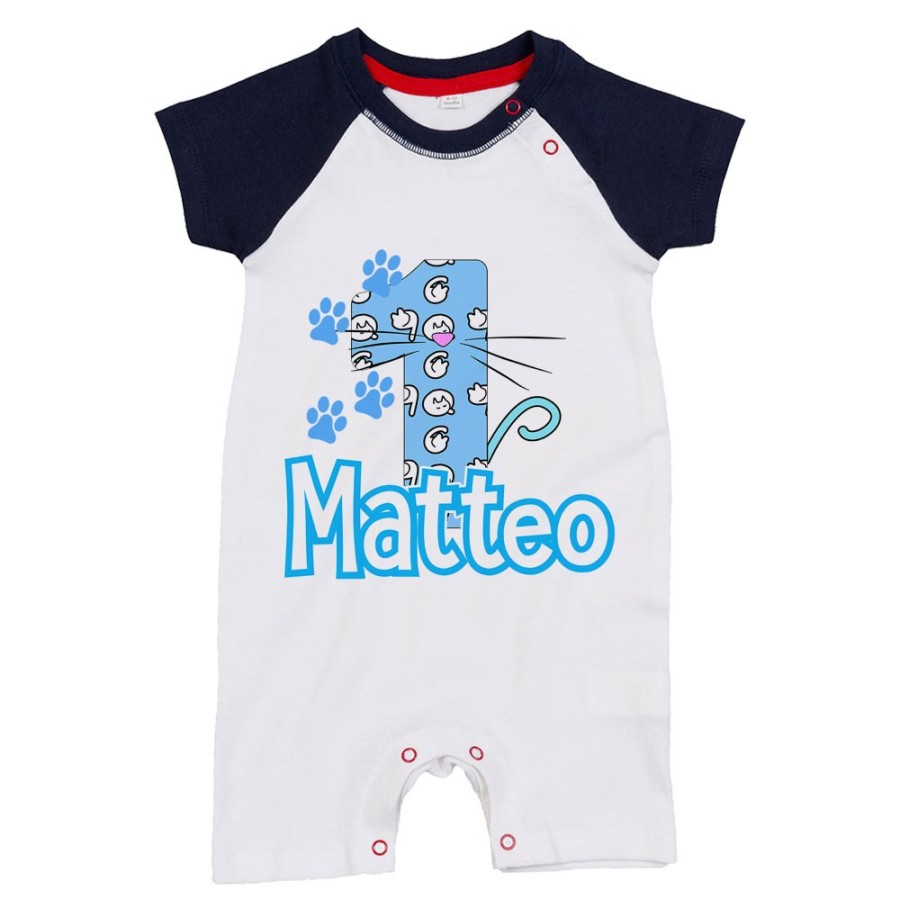 Pagliaccetto neonato personalizzato con nome festa a tema gattini Compleanno