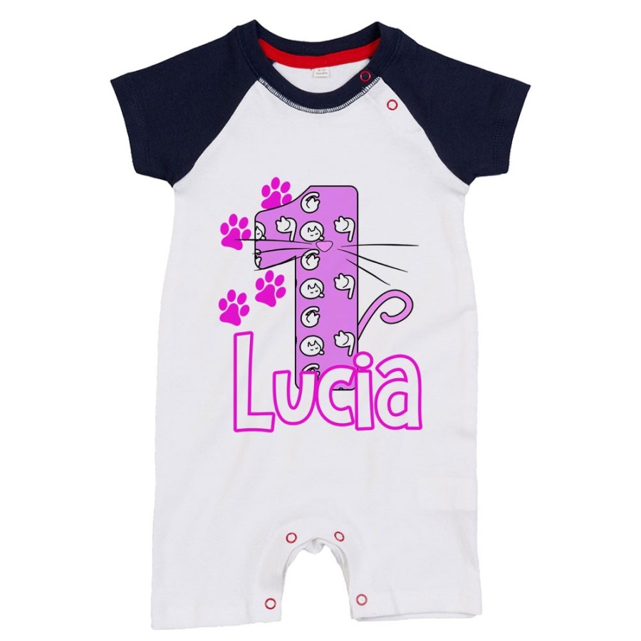 Pagliaccetto neonato personalizzato con nome festa a tema gattini Compleanno