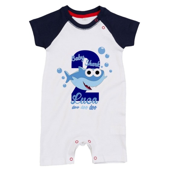 Pagliaccetto neonato personalizzato con nome festa a tema baby shark Compleanno