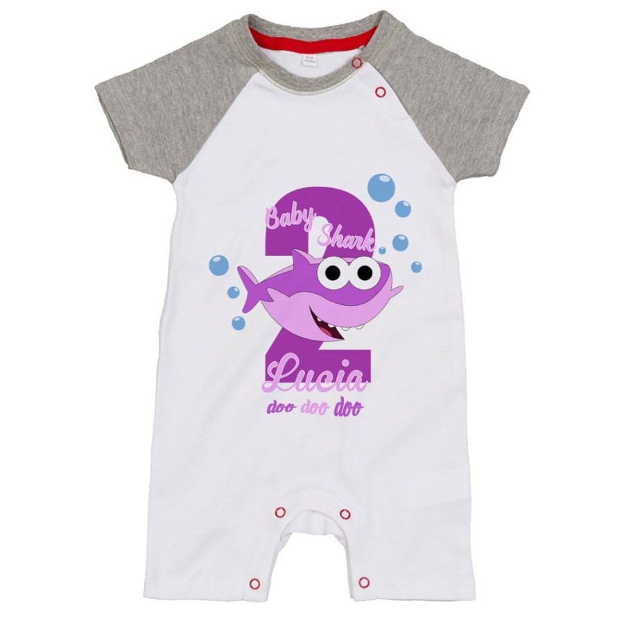 Pagliaccetto neonato personalizzato con nome festa a tema baby shark Compleanno