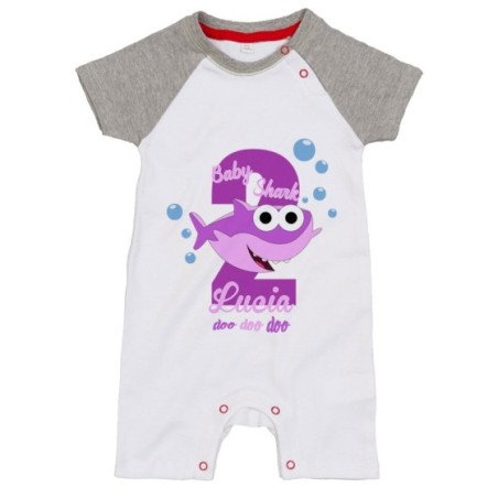 Pagliaccetto neonato personalizzato con nome festa a tema baby shark Compleanno