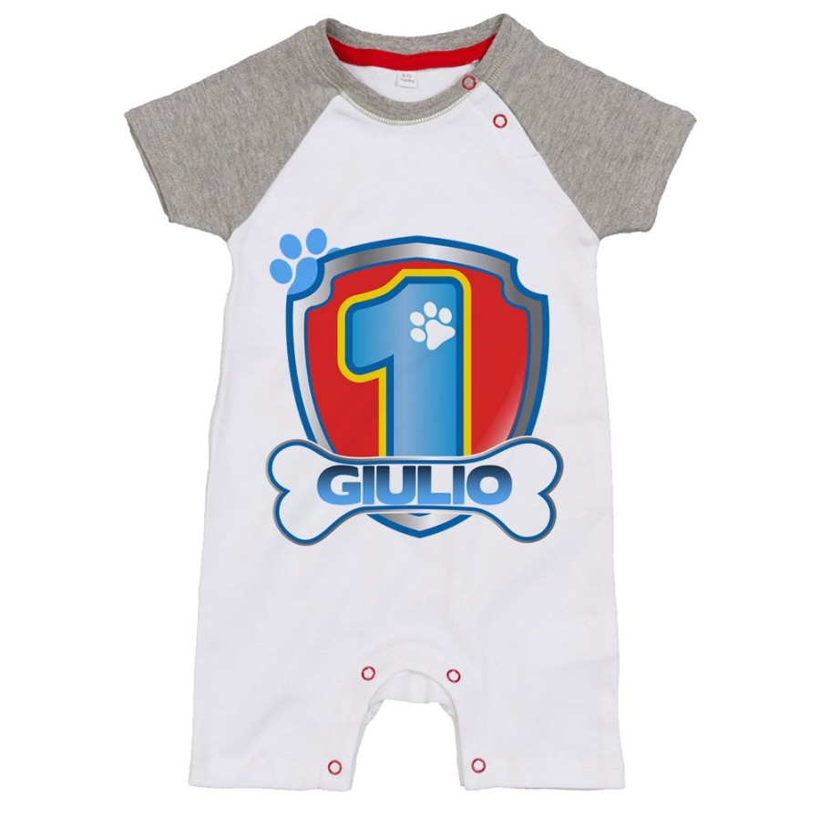 Pagliaccetto neonato personalizzato con nome festa a tema paw patrol Compleanno