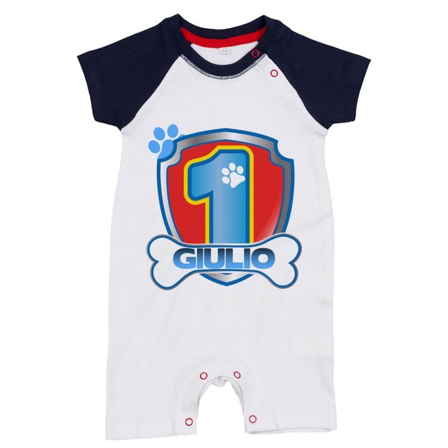 Pagliaccetto neonato personalizzato con nome festa a tema paw patrol Compleanno