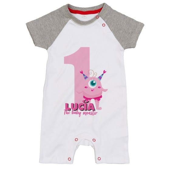 Pagliaccetto neonato personalizzato con nome festa a tema monster e co Compleanno