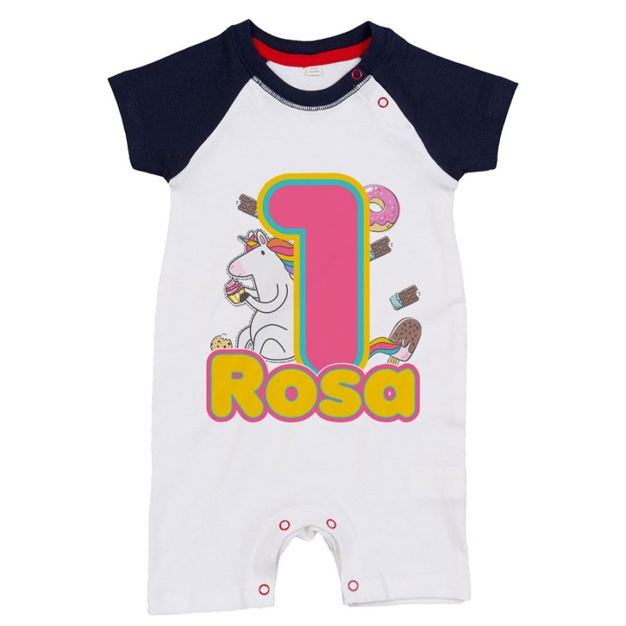 Pagliaccetto neonato personalizzato con nome festa a tema unicorno con dolciumi Compleanno