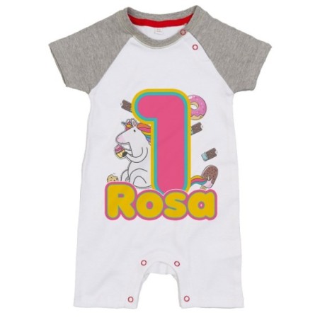 Pagliaccetto neonato personalizzato con nome festa a tema unicorno con dolciumi Compleanno