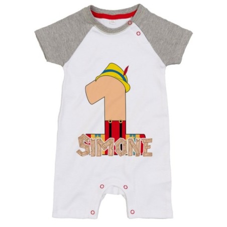 Pagliaccetto neonato personalizzato con nome festa a tema pinocchio Compleanno