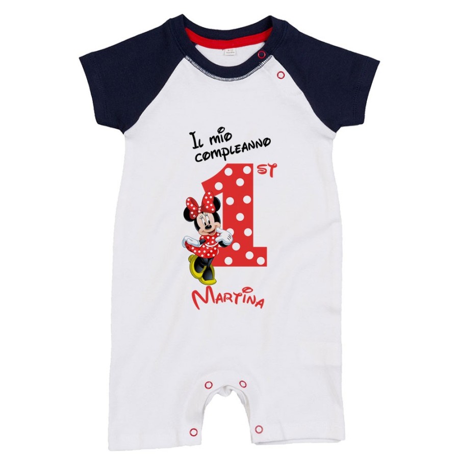 Pagliaccetto neonato personalizzato con nome festa a tema minnie con pois Compleanno