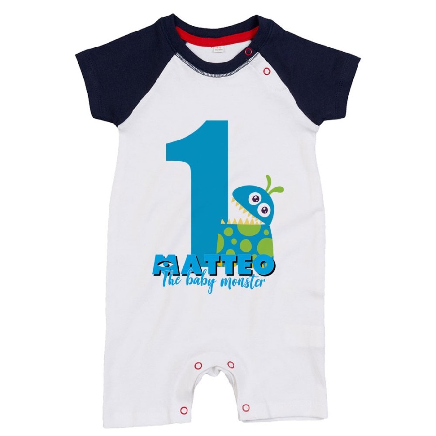 Pagliaccetto neonato personalizzato con nome festa a tema monster e co Compleanno