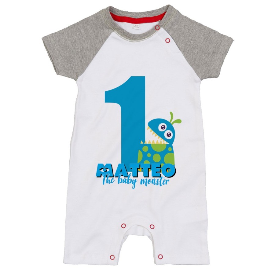 Pagliaccetto neonato personalizzato con nome festa a tema monster e co Compleanno