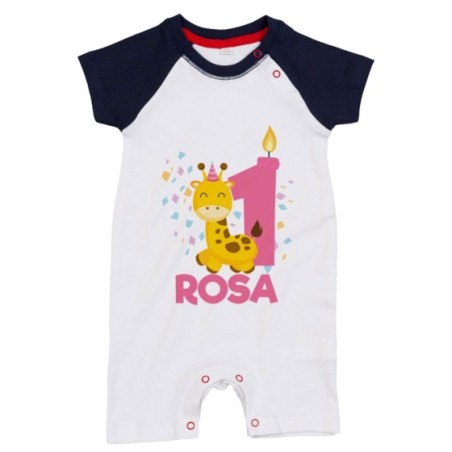 Pagliaccetto neonato personalizzato con nome festa a tema giraffa e coriandoli Compleanno