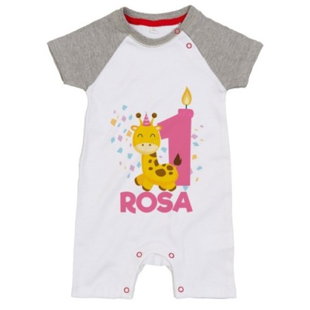Pagliaccetto neonato personalizzato con nome festa a tema giraffa e coriandoli Compleanno