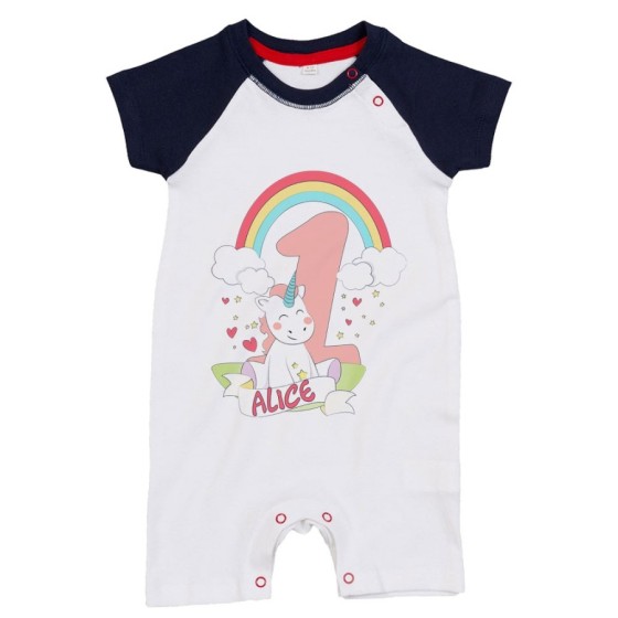 Pagliaccetto neonato personalizzato con nome festa a tema unicorno Compleanno