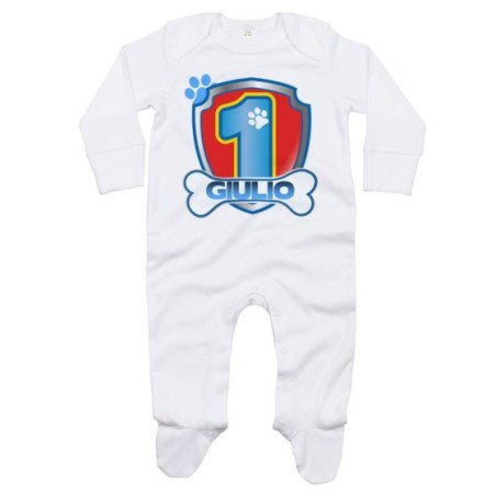 Tutina neonato personalizzata con nome festa a tema paw...