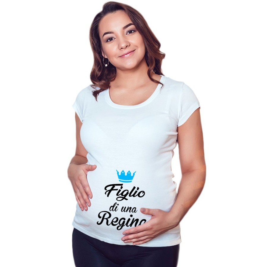 Maglia premaman figlio di una regina figlia di una regina con corona azzurra fucsia Per la mamma