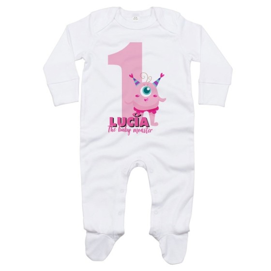 Tutina neonato personalizzata con nome festa a tema monster e co Compleanno