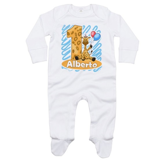 Tutina neonato personalizzata con nome festa a tema giraffa con palloncini Compleanno