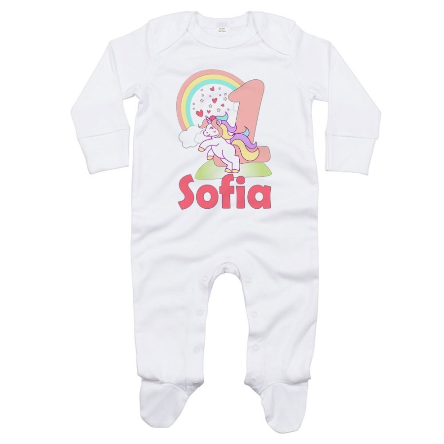 Tutina neonato personalizzata con nome festa a tema unicorno e arcobaleno Compleanno