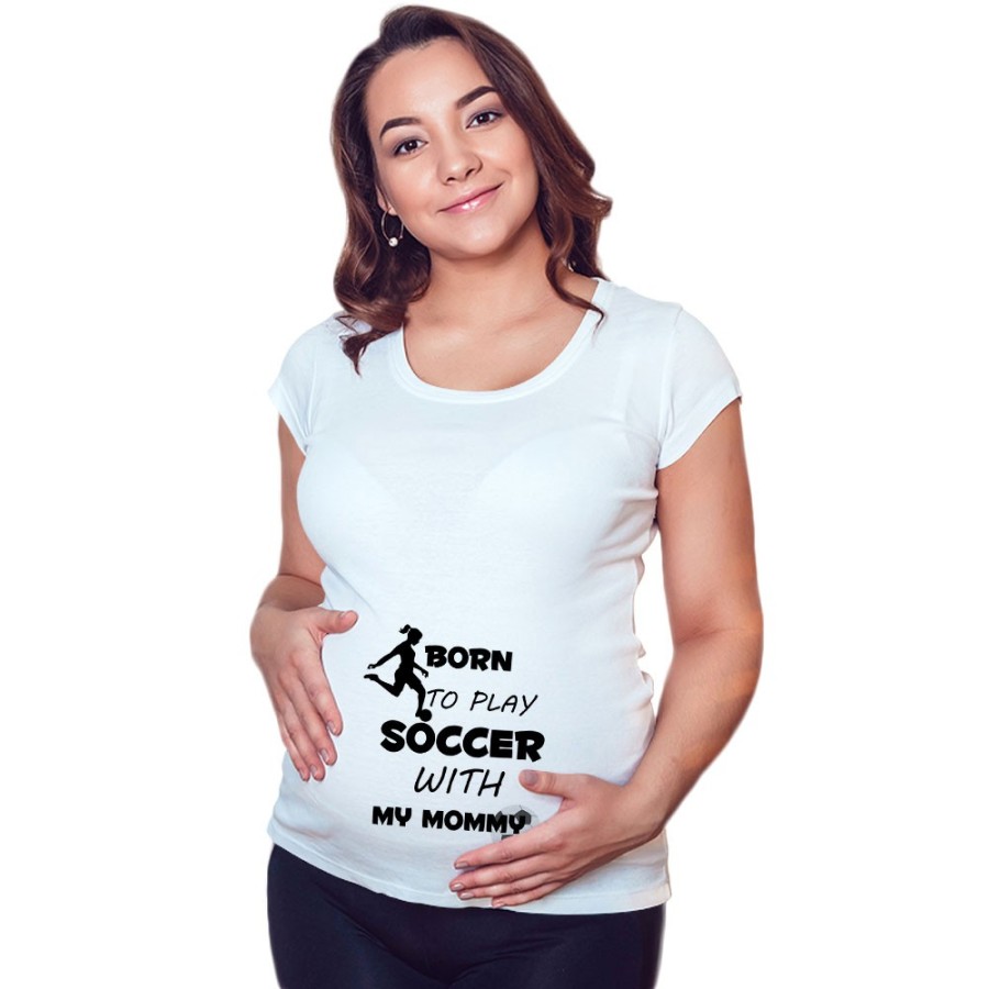 Maglia premaman born to play soccer with my mommy Per la mamma