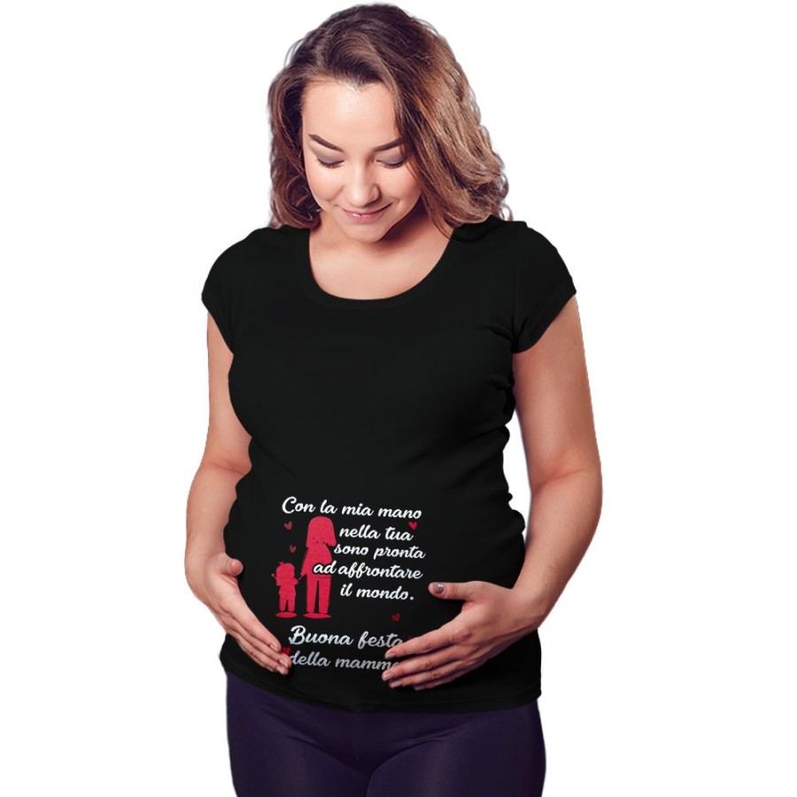 Maglia premaman con la mia mano nella tua sono pronta ad affrontare il mondo Per la mamma