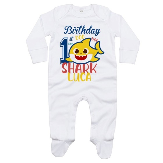 Tutina neonato personalizzata con nome festa a tema piccolo squaletto Compleanno