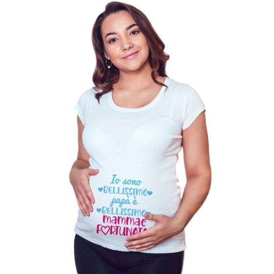Maglia premaman io sono bellissimo papà è bellissimo mamma è fortunata Per la mamma