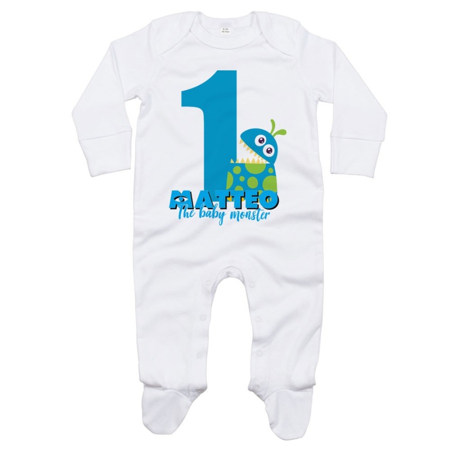 Tutina neonato personalizzata con nome festa a tema monster e co Compleanno