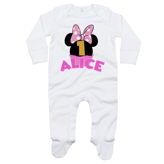 Tutina neonato personalizzata con nome festa a tema minnie cupcake Compleanno