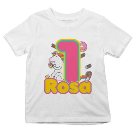 T-shirt bambino personalizzata con nome festa a tema unicorno con dolciumi Compleanno