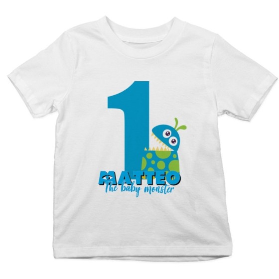 T-shirt bambino personalizzata con nome festa a tema monster e co Compleanno