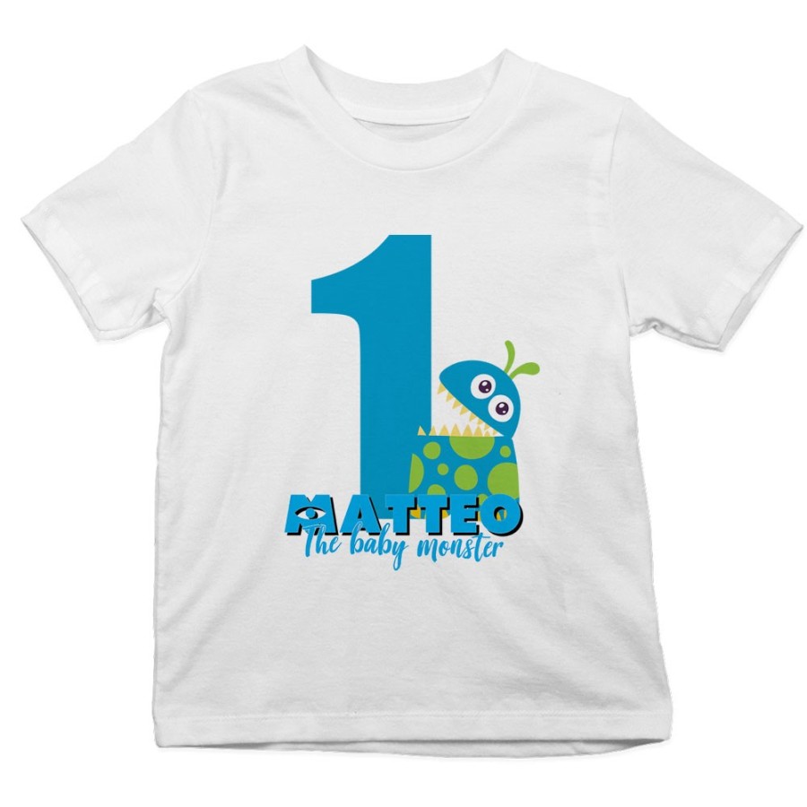 T-shirt bambino personalizzata con nome festa a tema monster e co Compleanno