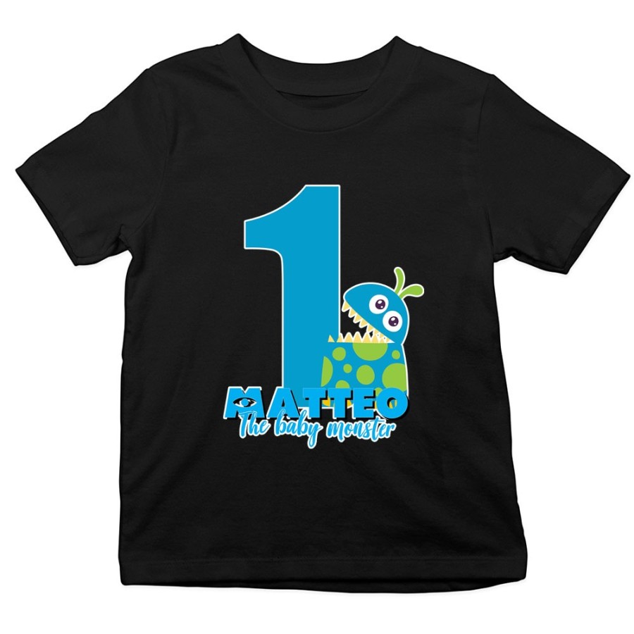 T-shirt bambino personalizzata con nome festa a tema monster e co Compleanno