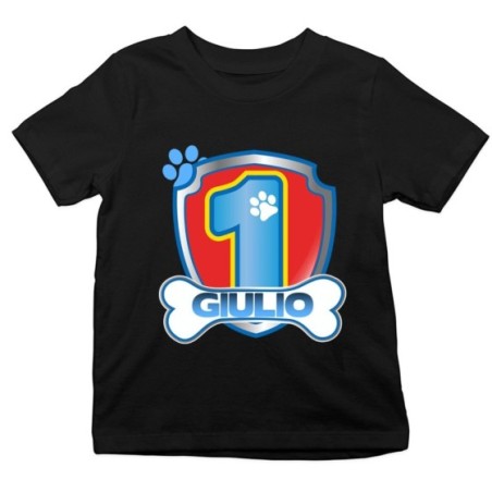 T-shirt bambino personalizzata con nome festa a tema paw...