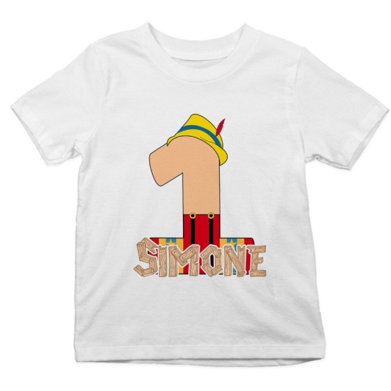 T-shirt bambino personalizzata con nome festa a tema pinocchio Compleanno