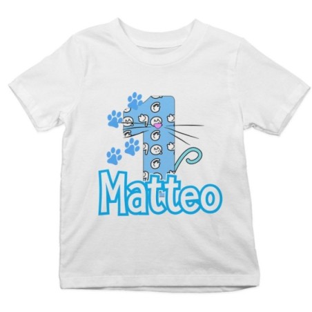 T-shirt bambino personalizzata con nome festa a tema gattini
