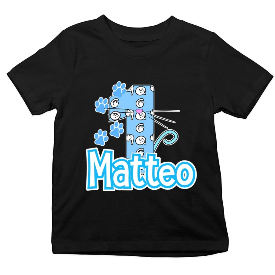 T-shirt bambino personalizzata con nome festa a tema gattini Compleanno