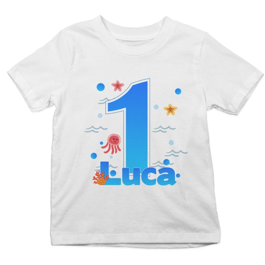 T-shirt bambino personalizzata con nome festa a tema oceano Compleanno