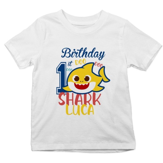 T-shirt bambino personalizzata con nome festa a tema piccolo squaletto Compleanno