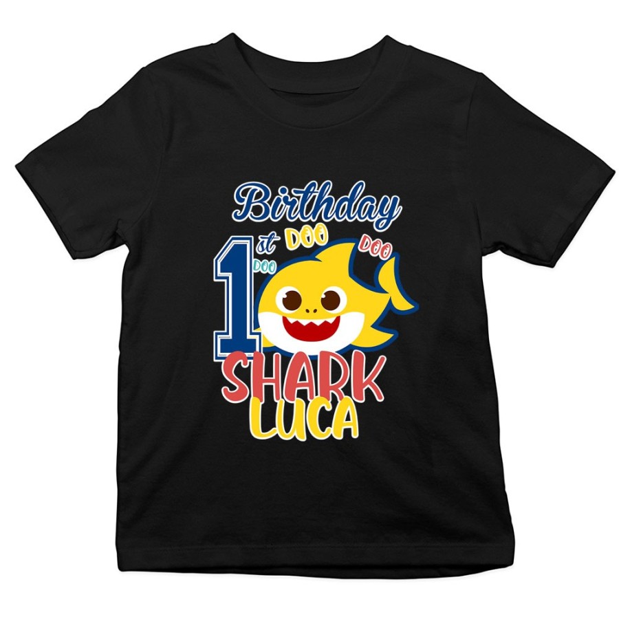 T-shirt bambino personalizzata con nome festa a tema piccolo squaletto Compleanno