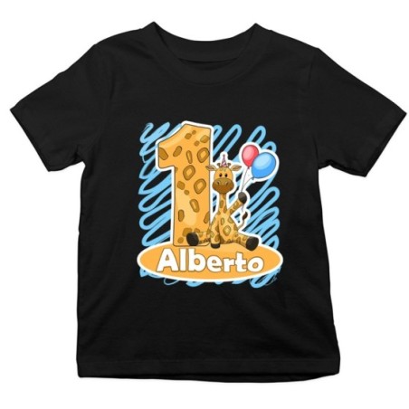 T-shirt bambino personalizzata con nome festa a tema giraffa con palloncini Compleanno