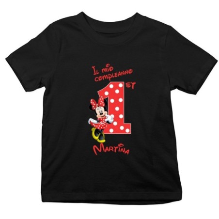 T-shirt bambino personalizzata con nome festa a tema minnie con pois Compleanno