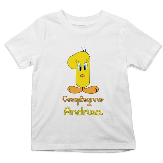 T-shirt bambino personalizzata con nome festa a tema titti Compleanno