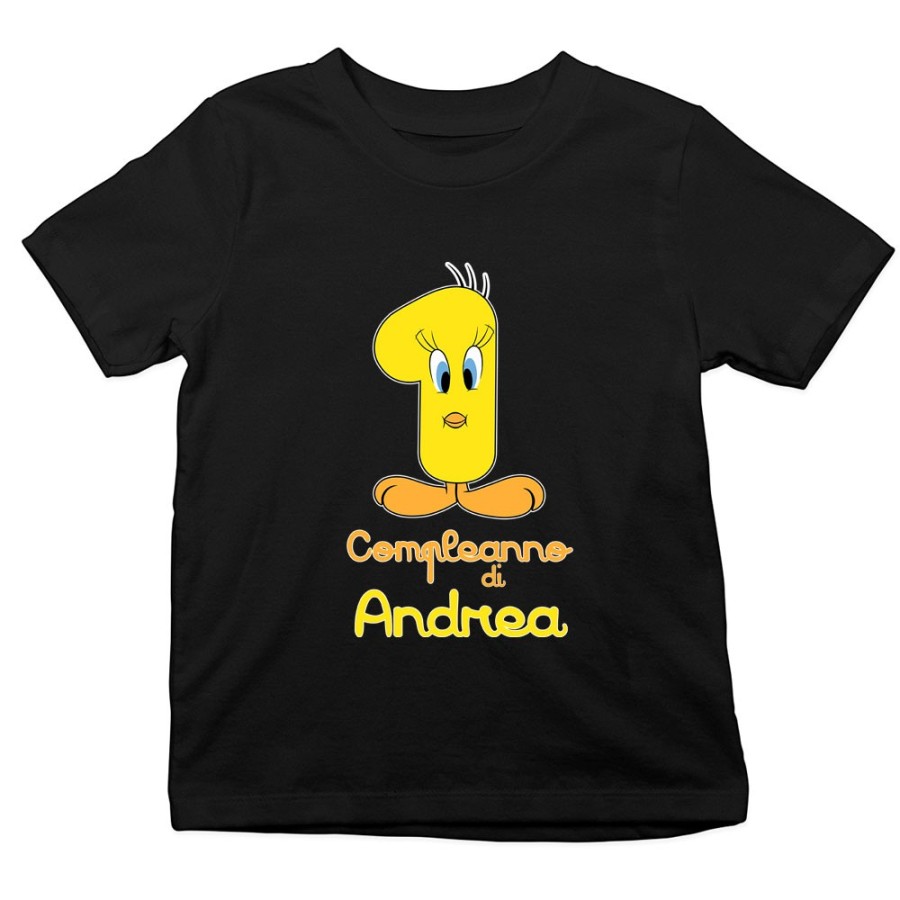 T-shirt bambino personalizzata con nome festa a tema titti Compleanno