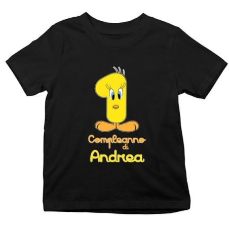 T-shirt bambino personalizzata con nome festa a tema titti Compleanno