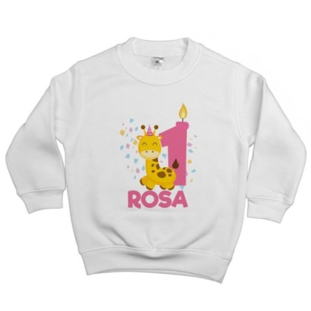 Felpa bambino personalizzata con nome festa a tema giraffa e coriandoli Compleanno