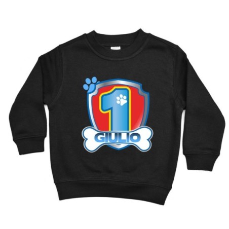 Felpa bambino personalizzata con nome festa a tema paw...